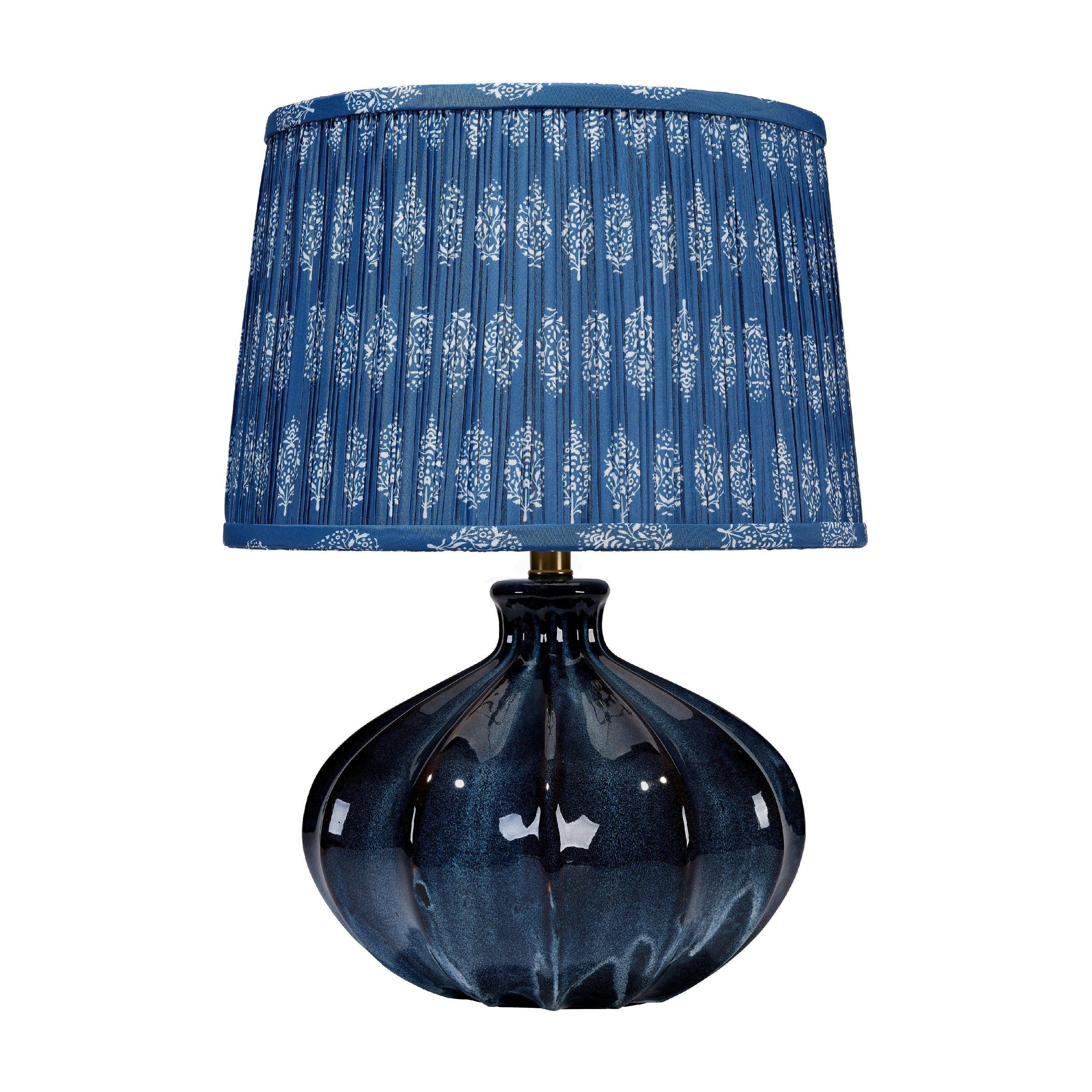 Front. Manhattan Lane - Resy Accent Table Lamp, Cotton Classic Shade, 20 Inch - Blue, White, Gold.