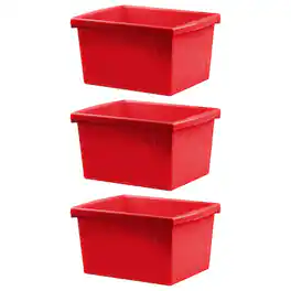 Storex - 4 Gallon Classroom Storage Bin, Red, Pack of 3