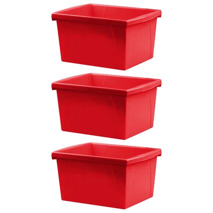 Front. Storex - Storex 4 Gallon Classroom Storage Bin, Red, Pack of 3.