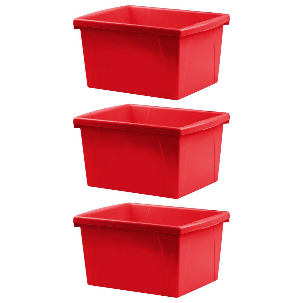 Front. Storex - Storex 4 Gallon Classroom Storage Bin, Red, Pack of 3.