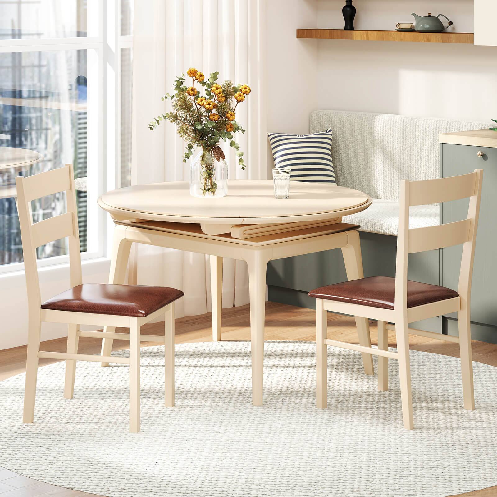 Alt View 1. Costway - Costway Wooden dining chair set of 2 with rubber wood frame padded seat for kitchen - White,Brown.