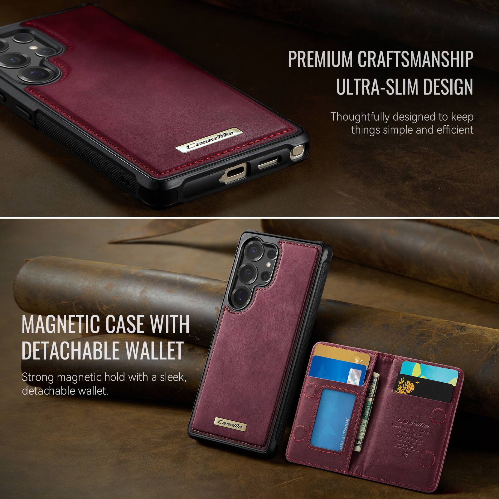 PREMIUM CRAFTSMANSHIP  
ULTRA-SLIM DESIGN  
Thoughtfully designed to keep things simple and efficient  

MAGNETIC CASE WITH DETACHABLE WALLET  
Strong magnetic hold with a sleek, detachable wallet.