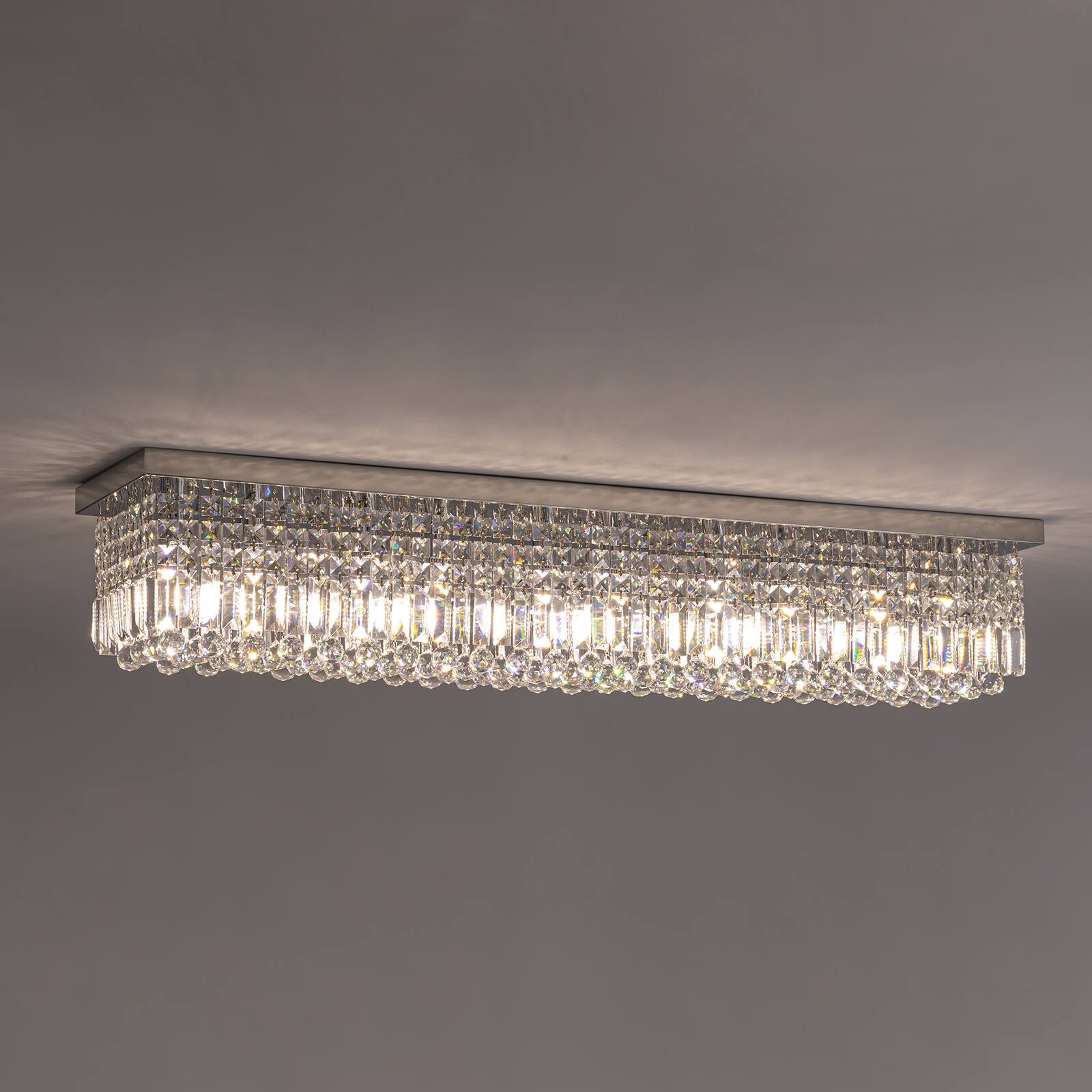 Alt View 9. Siljoy - 47.2" 10-Light Chrome K9 Crystal Linear Chandelier, Dimmable E12 Flush Mount Ceiling Light for Dining Living Room - Chrome.