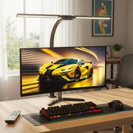 Dazzed Corner - LED Desk Lamp with RGB, Remote, Dual Head, Rotatable Clamp, Dimmable 22W