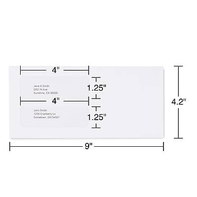 4" Jane A Smith  
2001 N Ave Sunshine  
CA 90000  

4" John Smith  
1234 Cranberry Ln  
Sometown, OH 54321  

1.25"  
1.25"  
4.2"  
9"