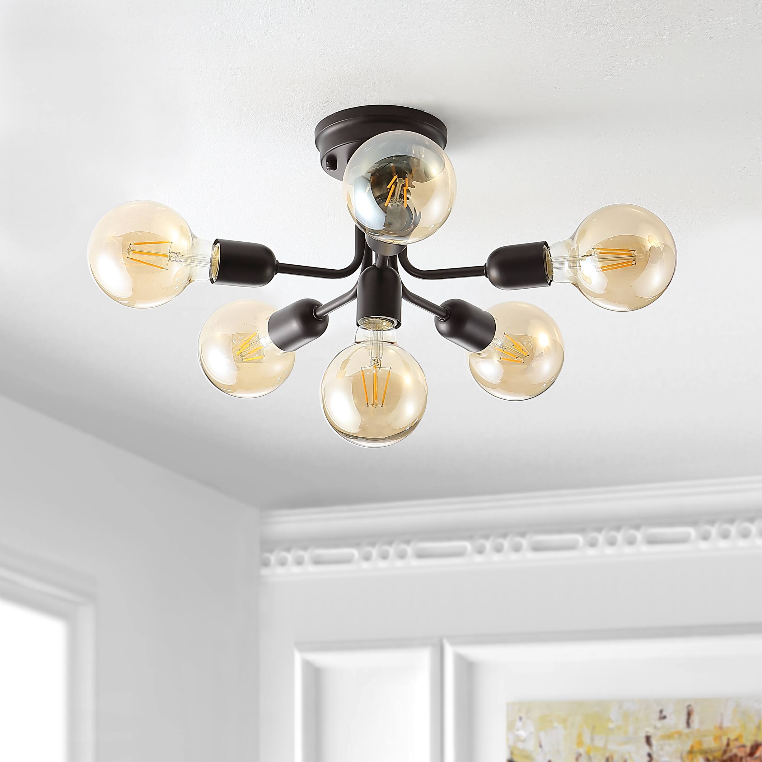 Alt View 5. Jonathan Y - Marcel 20" 6-Light Globe Farmhouse Modern Iron Bistro LED Semi Flush Mount, Oil Rubbed Bronze - Oil Rubbed Bronze.