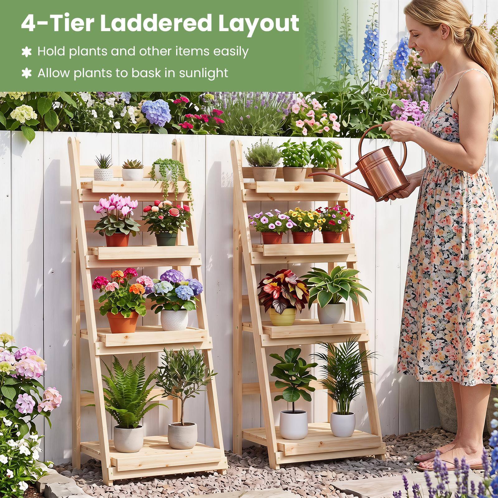 4-Tier Laddered Layout  
* Hold plants and other items easily  
* Allow plants to bask in sunlight