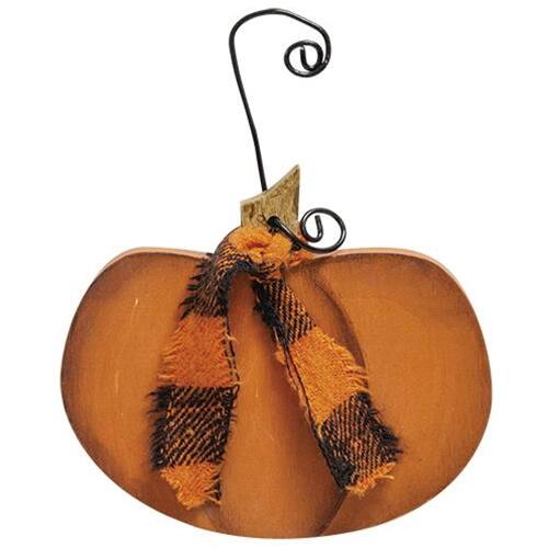 Front. BreeBe - Short Pumpkin Ornament w/Ribbon - Multi.