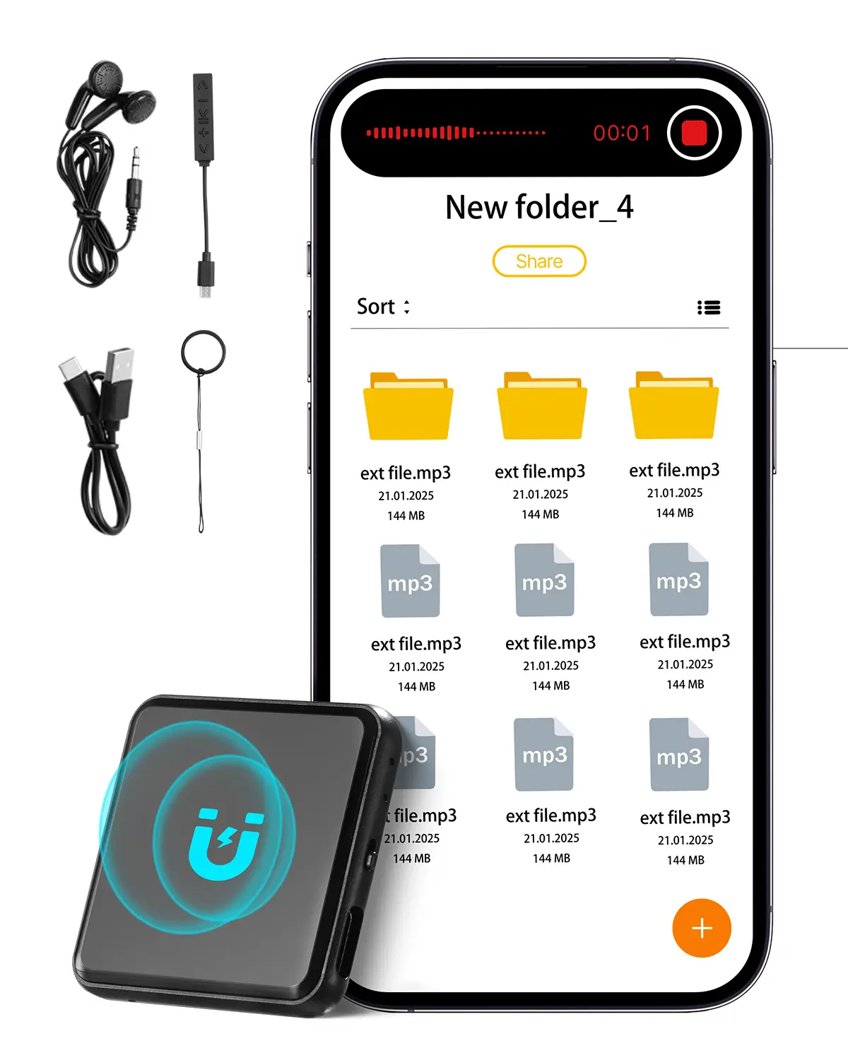 VEVOR - Magnetic Voice Activated Recorder, 128GB, Digital Voice Recorder with Playback, 8730 Hours Recording Storage - Black