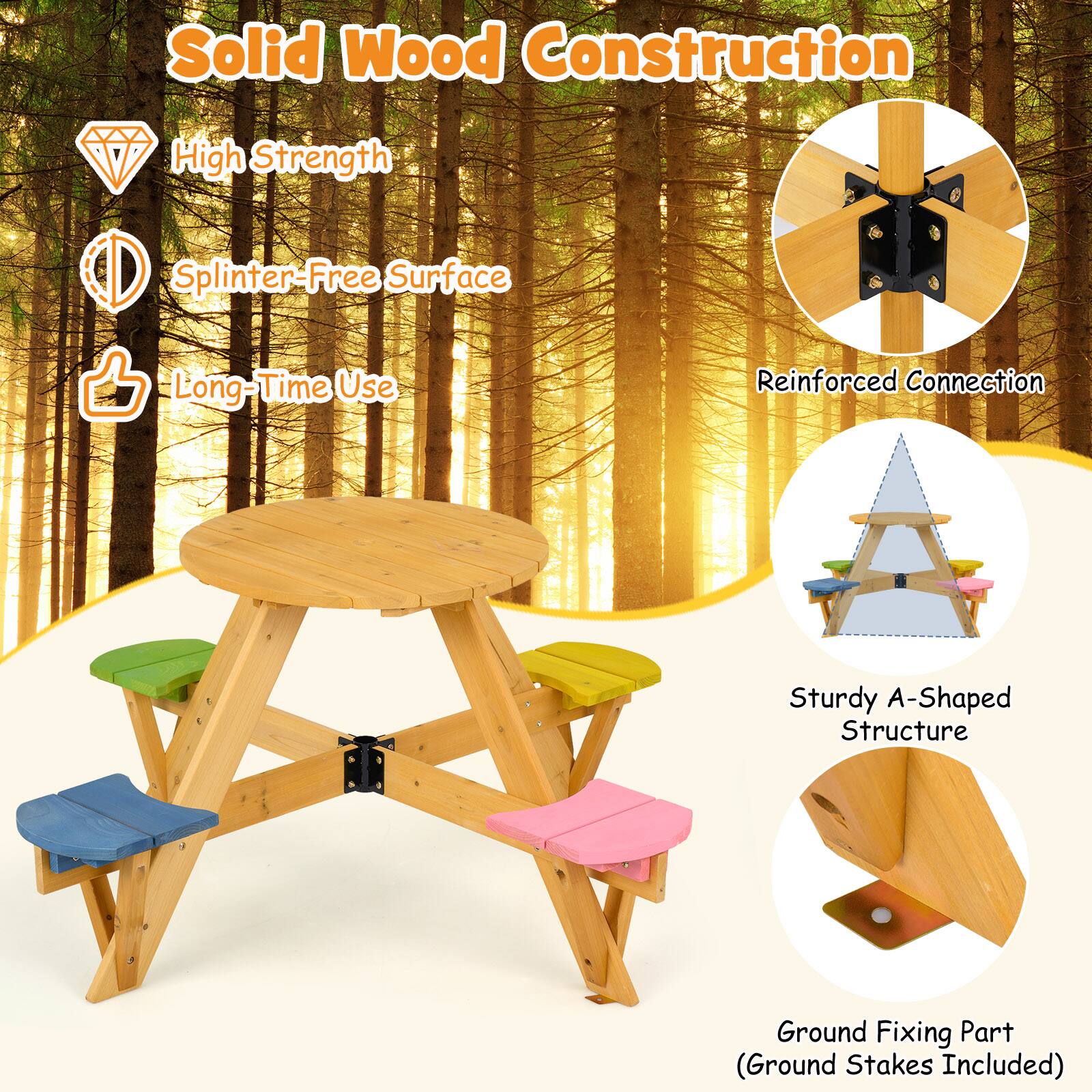 Solid Wood Construction  
- High Strength  
- Splinter-Free Surface  
- Long-Time Use  
- Reinforced Connection  
- Sturdy A-Shaped Structure  
- Ground Fixing Part (Ground Stakes Included)