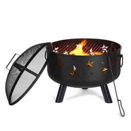 Oumilen - 24" Outdoor Fire Pit with Star & Moon Cutouts, Grill & Spark Screen