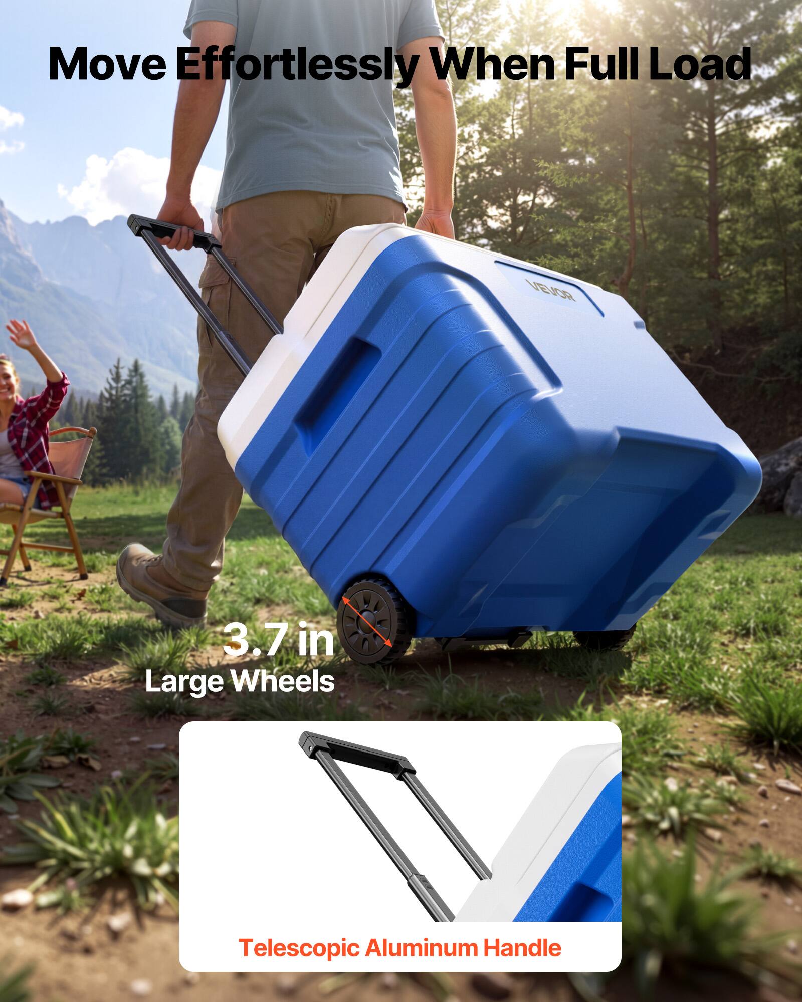 Move Effortlessly When Full Load

3.7 in Large Wheels

Telescopic Aluminum Handle