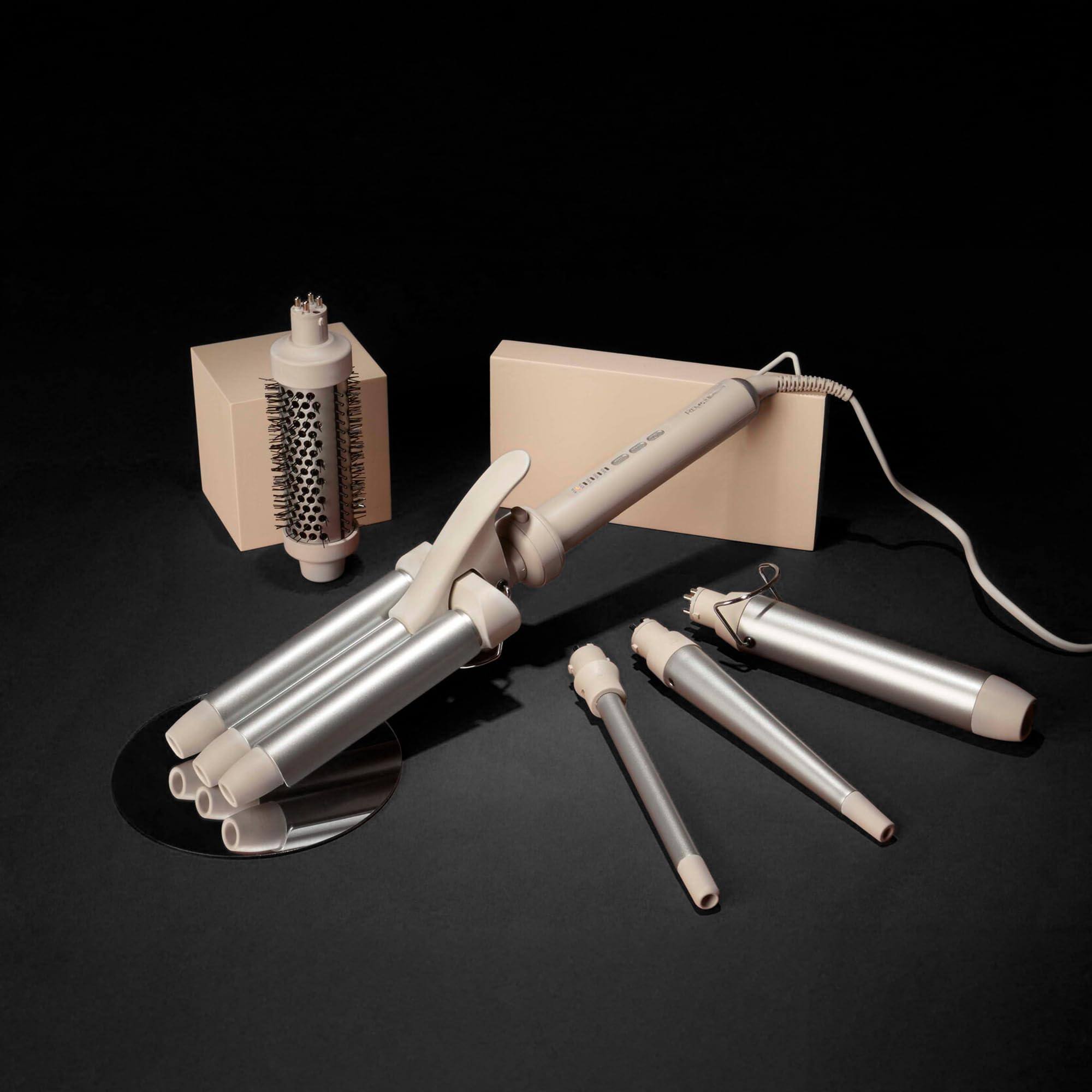 Left. Reds Spade - Trendology in Multi styler Curling Wand With Ceramic Round Brush And terchangeable Wands Professional - Default.