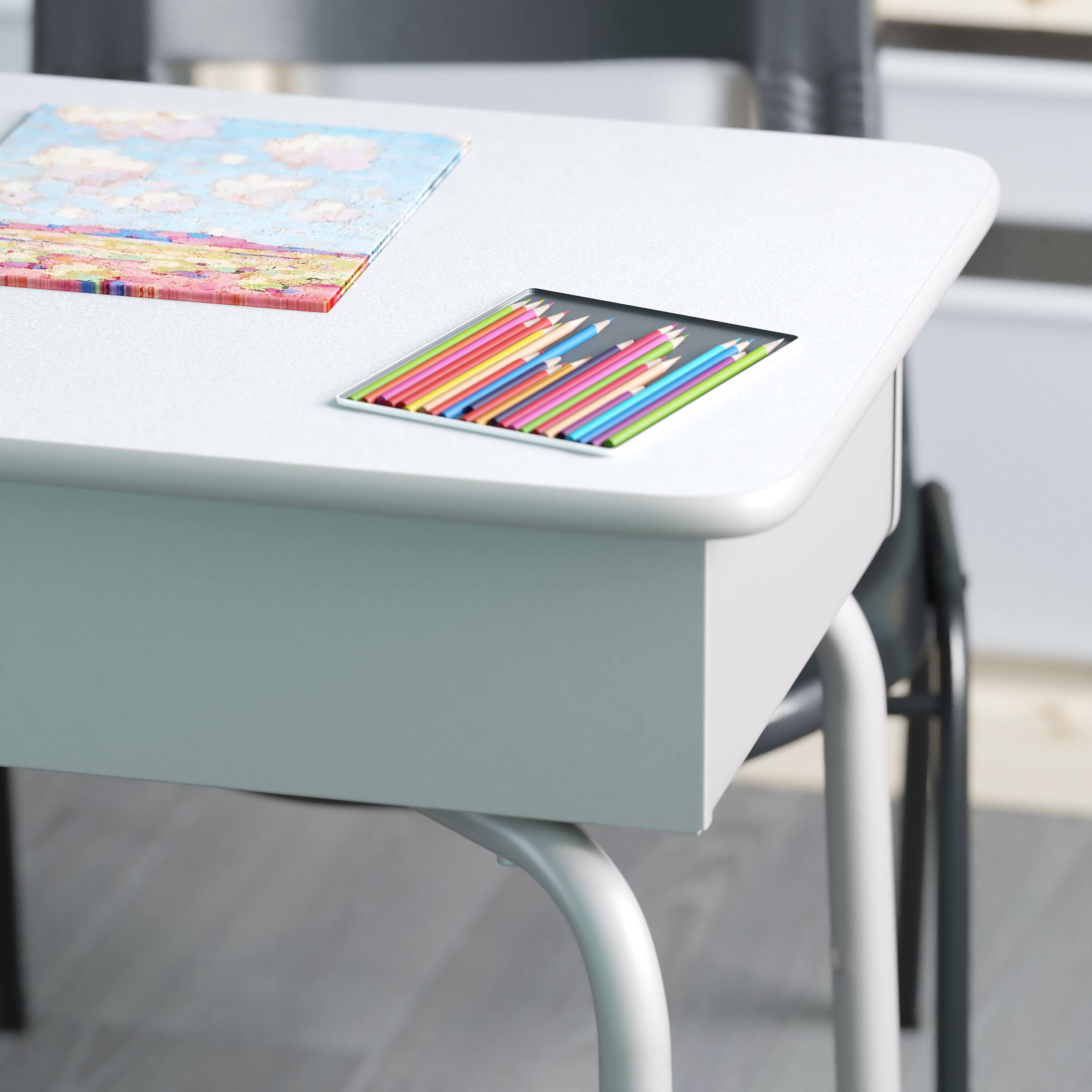 Alt View 4. Emma + Oliver - Student Desk with Open Front Metal Book Box - School Desk - Gray Granite Top/Silver Frame.