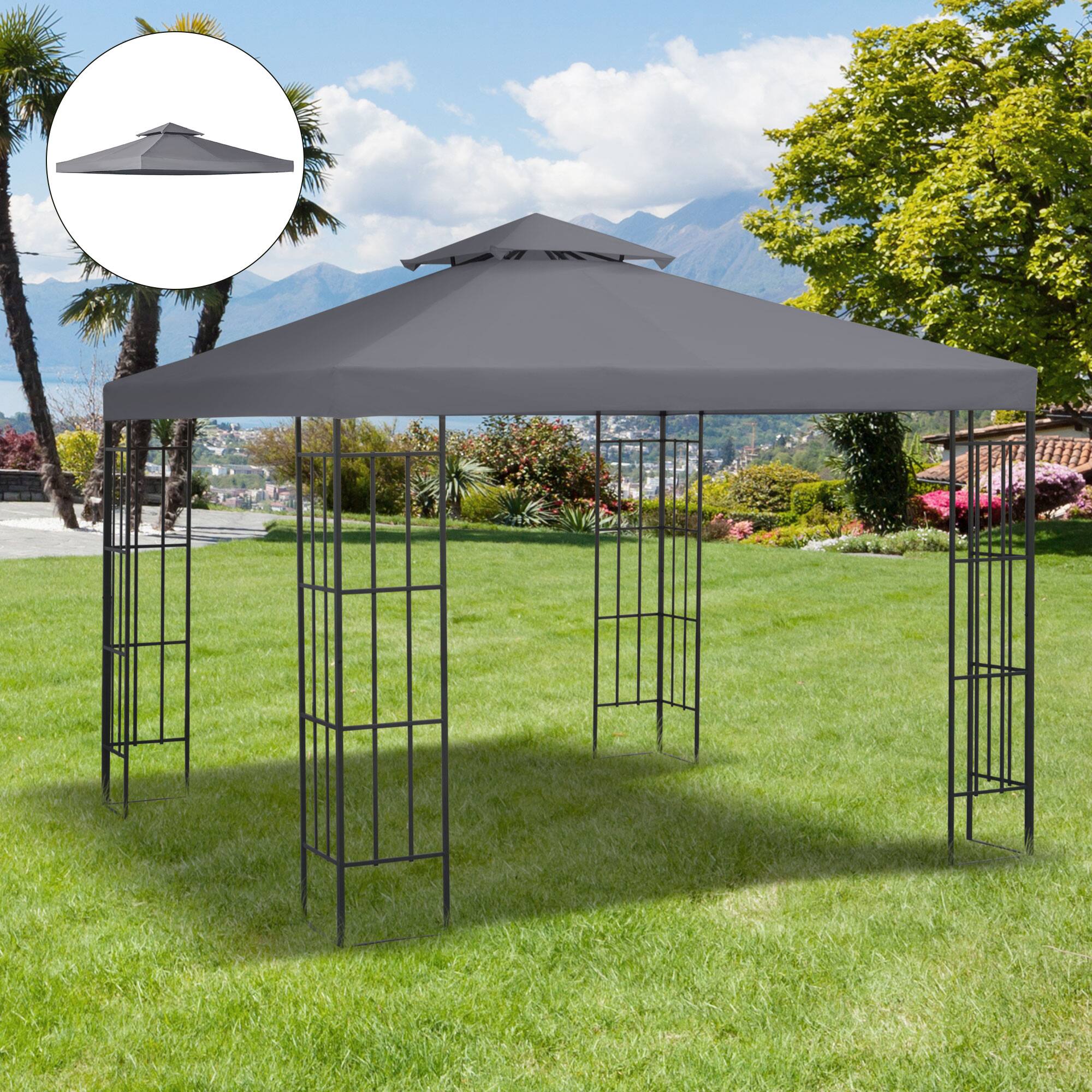 Alt View 1. Outsunny - 10' x 10' Gazebo Replacement Canopy, 2-Tier Top UV Cover for 10' x 10' Outdoor Gazebo - Dark Gray.