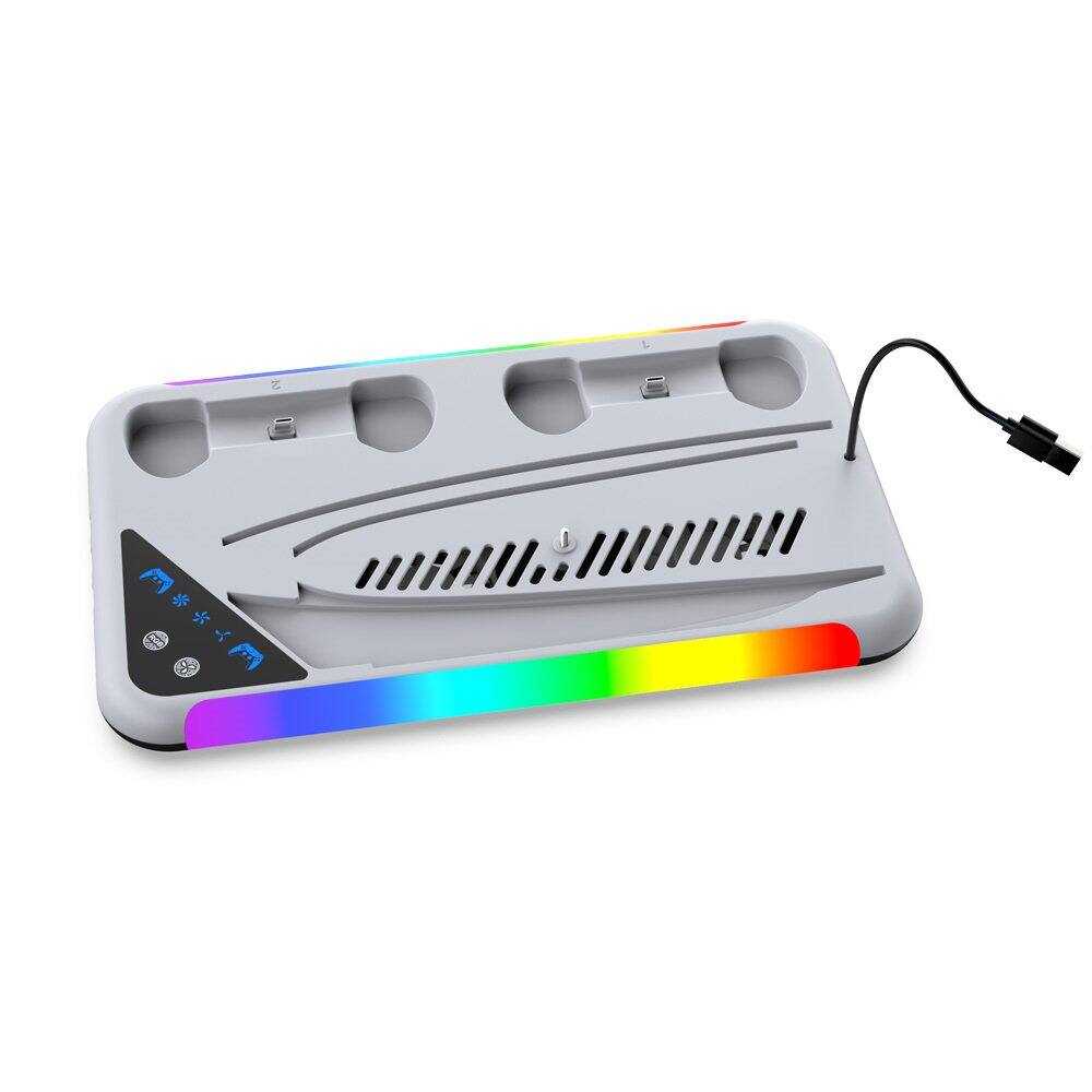 Angle. Dobe - TP5-3557 PS5 / PS5 Slim Compatible RGB Multlfunctional Cooling Stand, 2 Charging Dock for Dualsense Controller.