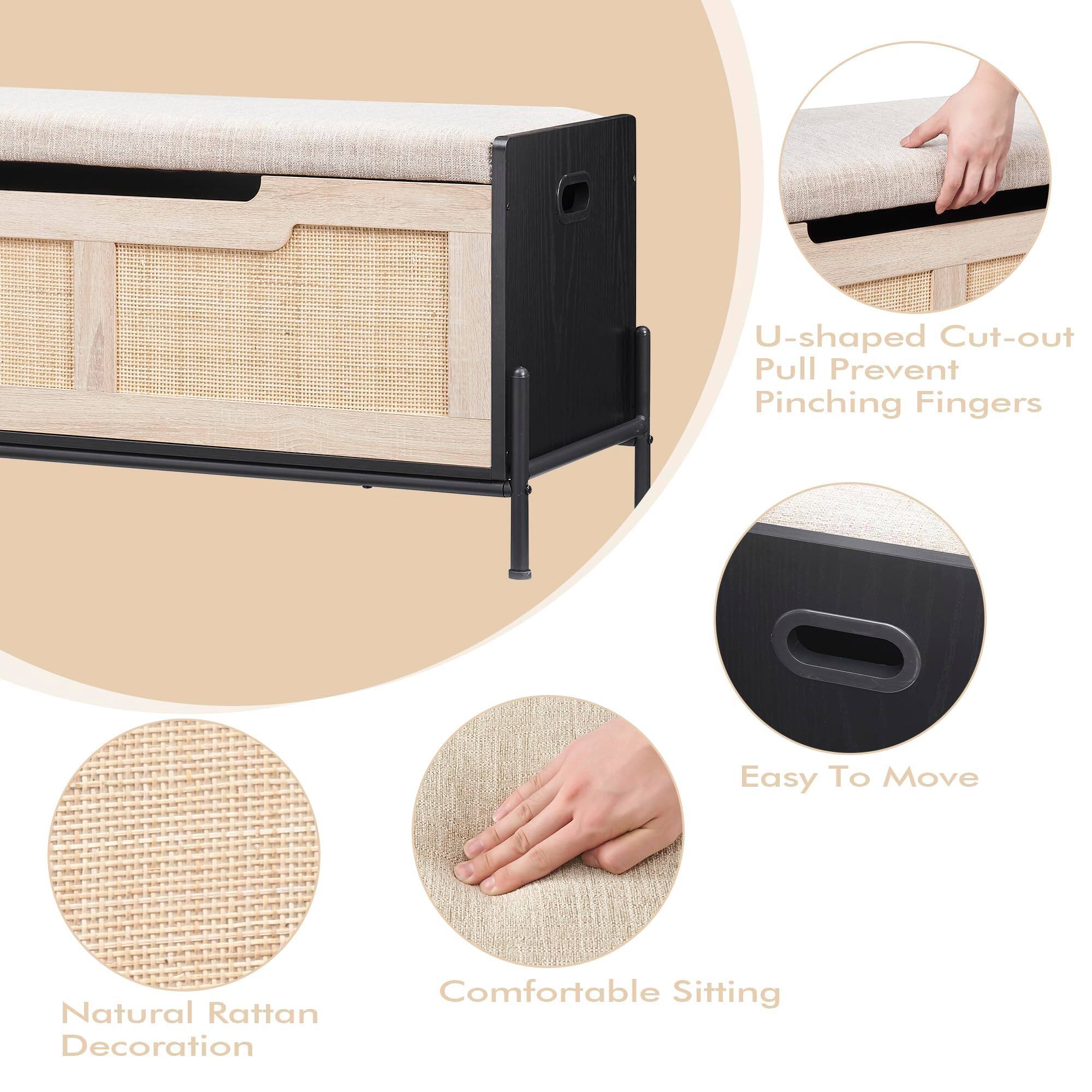 - U-shaped Cut-out Pull Prevent Pinching Fingers
- Easy To Move
- Natural Rattan Decoration
- Comfortable Sitting