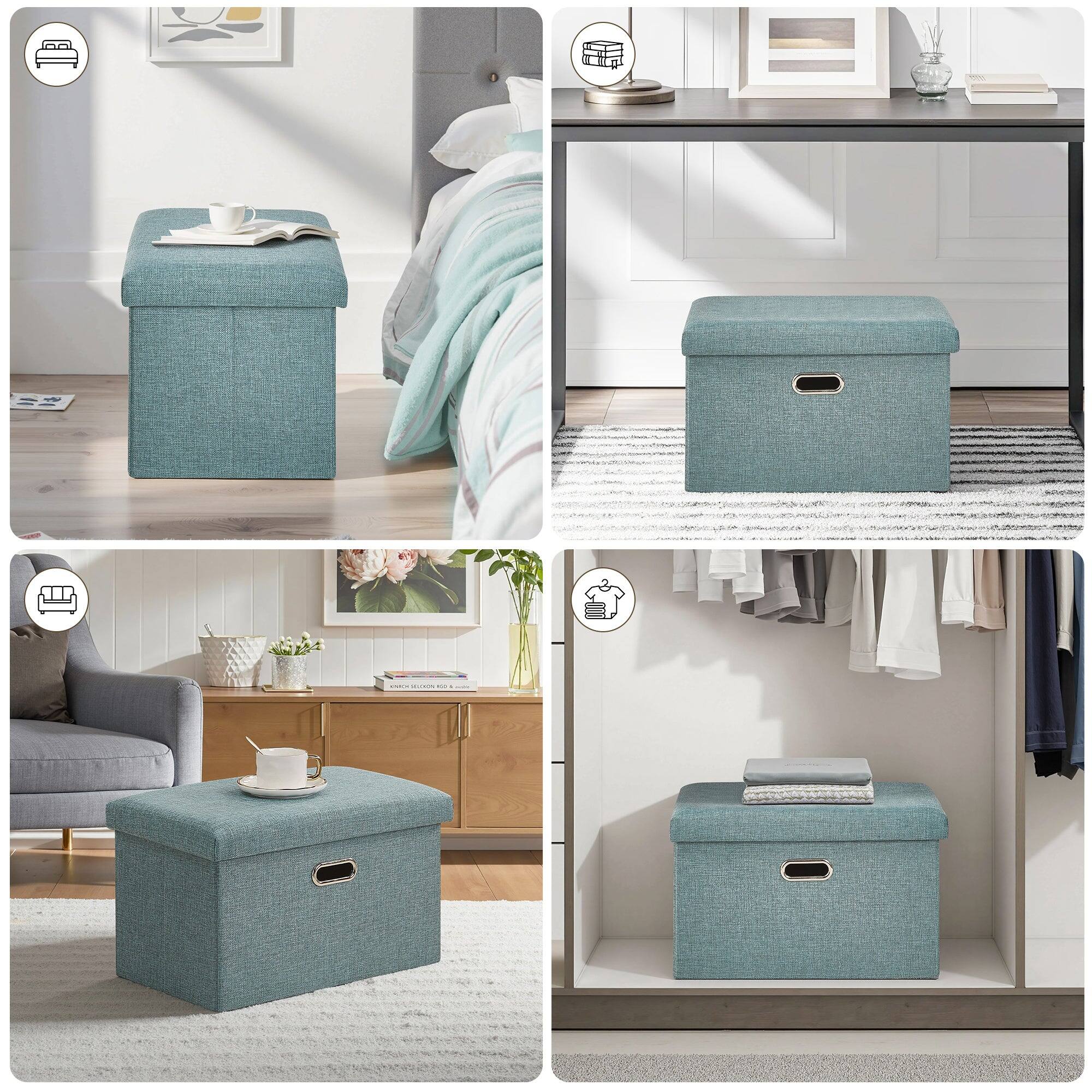 Alt View 2. Vecelo - 19" Storage Ottoman Bench with Lid, Folding Ottoman Bench, Linen Storage Bench for Bedroom Living Room - Green.