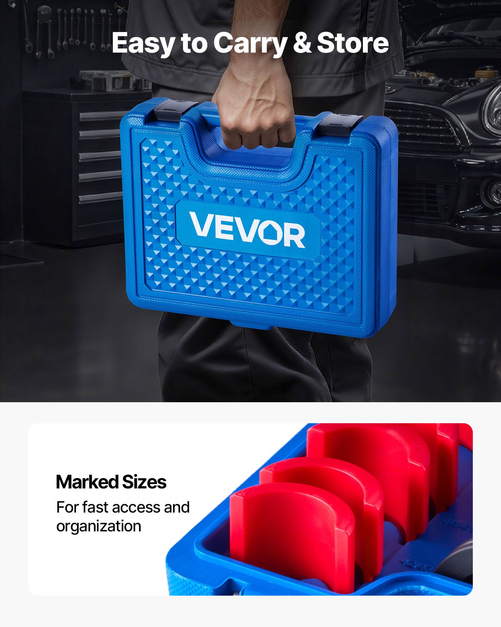 Easy to Carry & Store

VEVOR

Marked Sizes

For fast access and organization