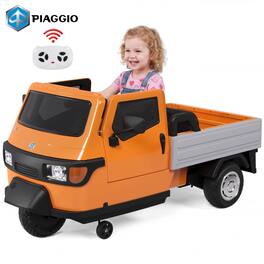 Wisairt - 12V Kids Ride-On Toy 3-Wheel Cargo Truck with Remote, Music, Lights and USB - Orange