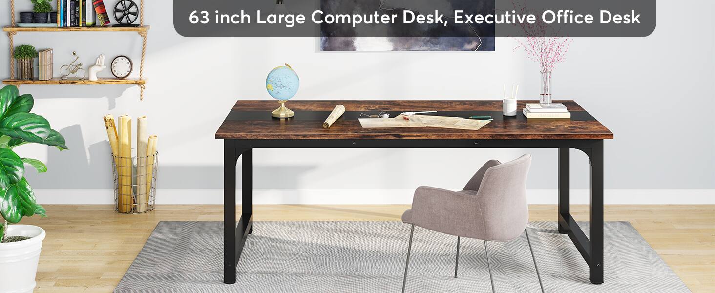 63 inch Large Computer Desk, Executive Office Desk