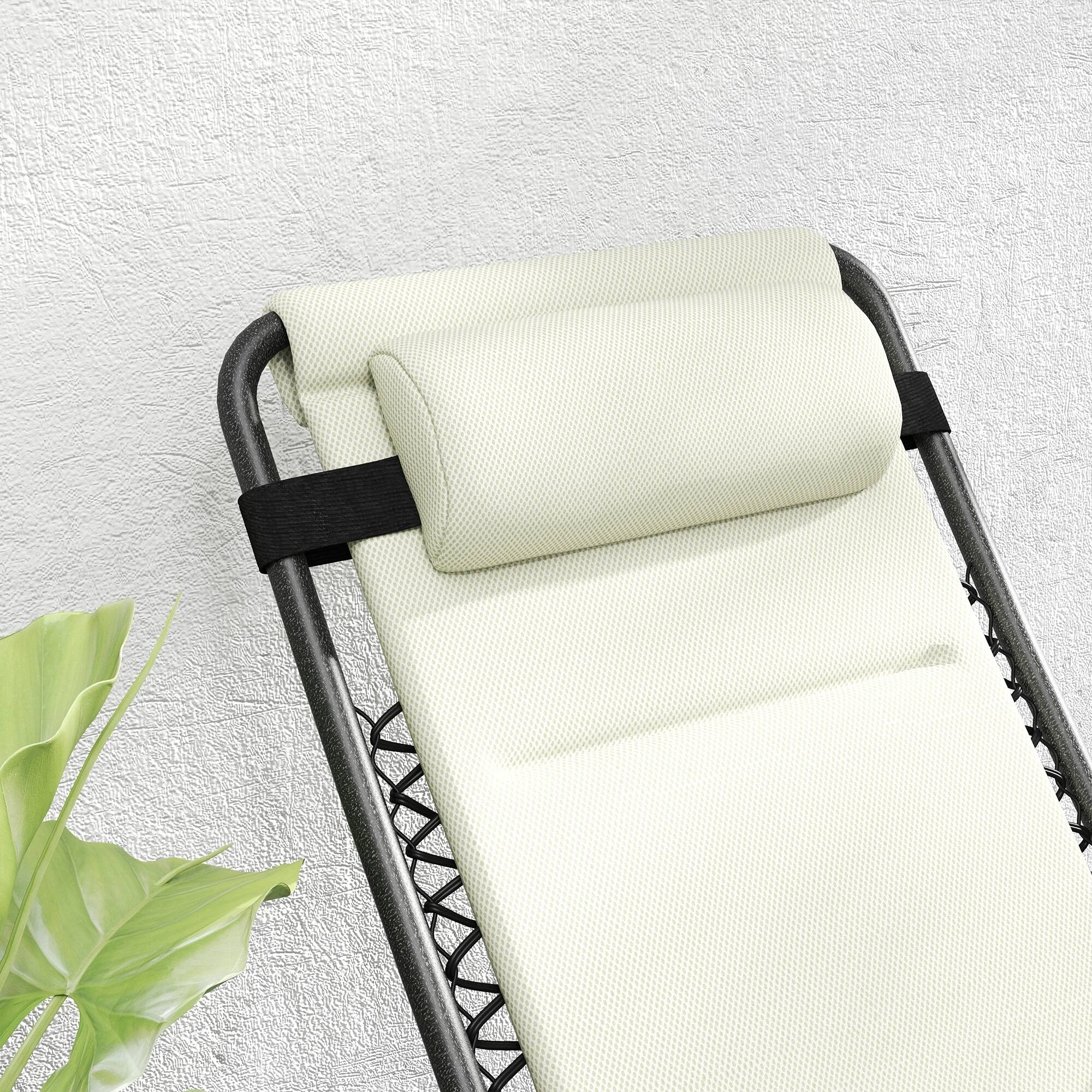 Alt View 7. Outsunny - Zero Gravity Chairs Set of 2, Reclining Folding Zero Gravity Lounge Chair, Outdoor Lounge Chairs with Cushion, Headrest - Cream White.