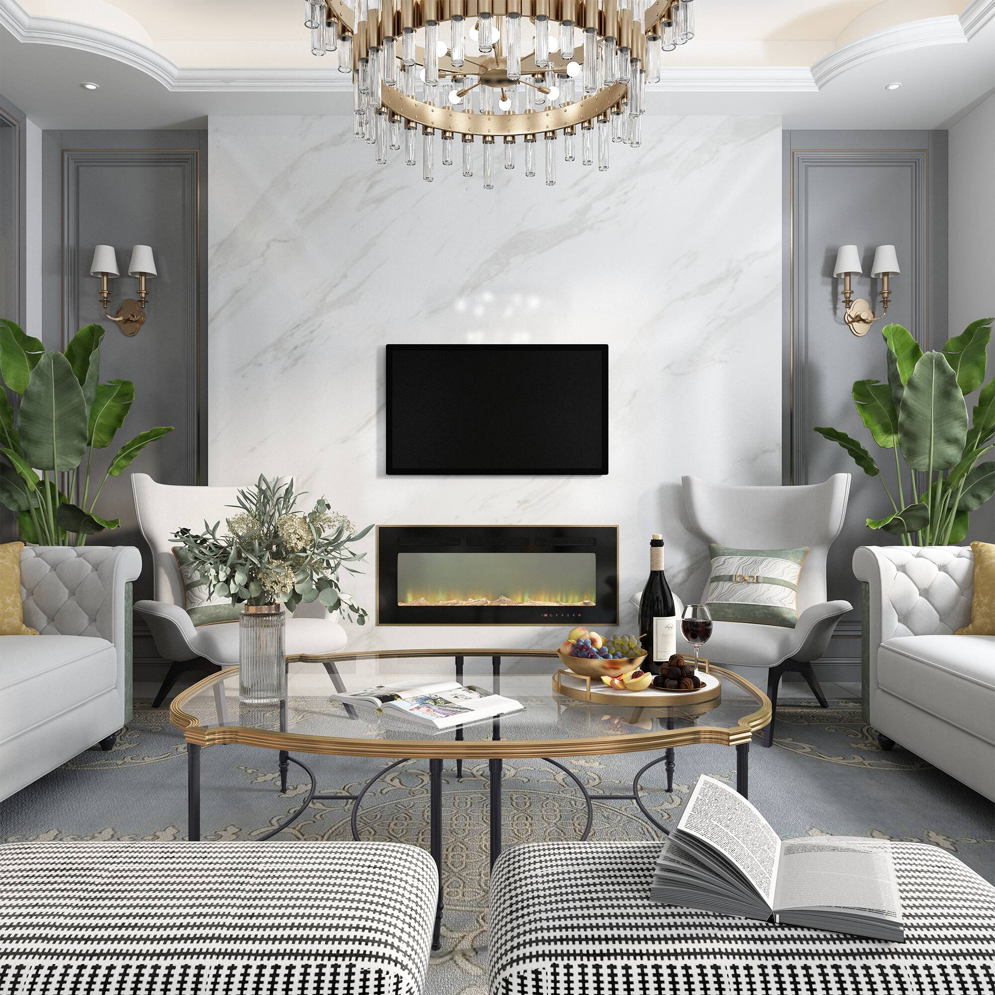 Angle. Mondawe - 42" LED Recessed Electric Fireplace with 3 Light Colors Adjustable Heating and Touch Screen Control - Black.