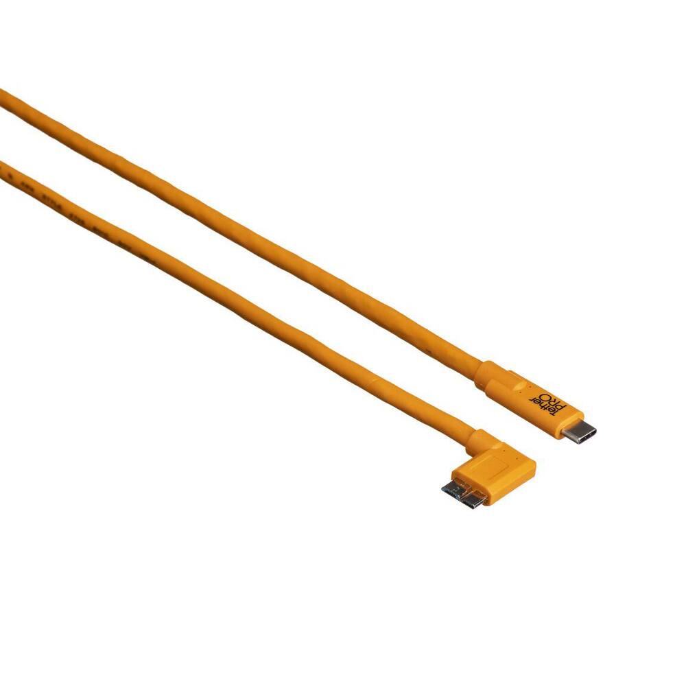 Angle. Tether - Tether Tools TetherPro USB-C to 3.0 Micro-B Right Angle, 15' (4.6m), High-Visibility Orange - Orange.