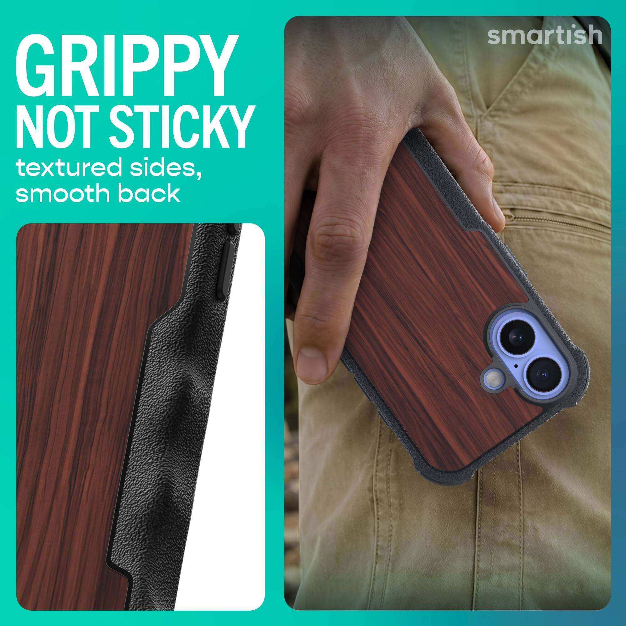 GRIPPY NOT STICKY  
textured sides, smooth back  

smartish