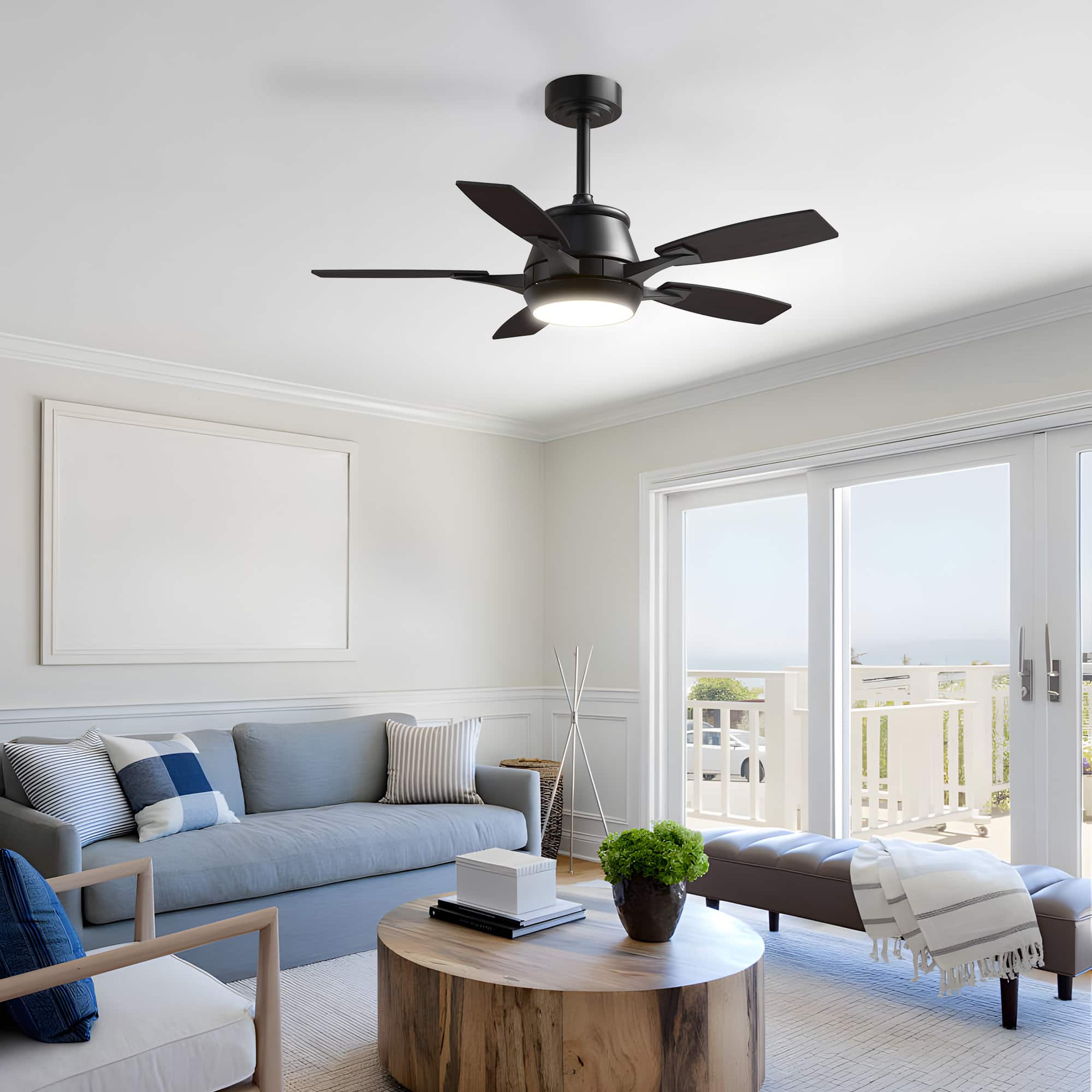 Siljoy - 42" Modern Low Profile Ceiling Fan with Light and Remote Control Dimmable LED for Bedroom/Living Room - Black