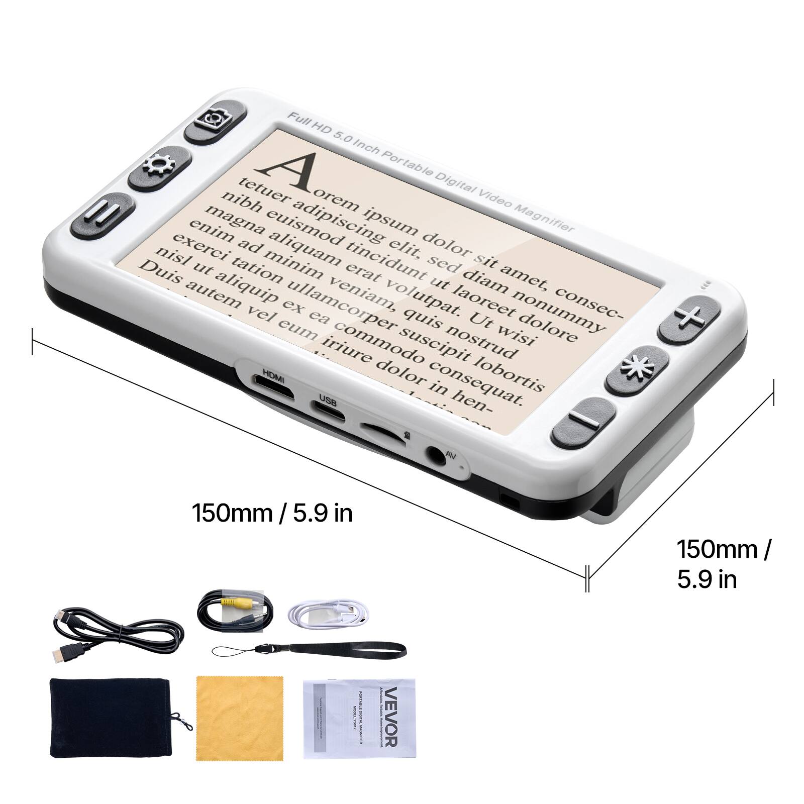Full HD 5.0 Inch Portable Digital Video Magnifier

A
Lorem ipsum dolor sit amet, consectetur adipiscing elit, sed do eiusmod tempor incididunt ut labore et dolore magna aliqua. Ut enim ad minim veniam, quis nostrud exercitation ullamco laboris nisi ut aliquip ex ea commodo consequat. Duis aute irure dolor in reprehenderit in voluptate velit esse cillum dolore eu fugiat nulla pariatur. Excepteur sint occaecat cupidatat non proident, sunt in culpa qui officia deserunt mollit anim id est laborum.

150mm / 5.9 in

VEVOR