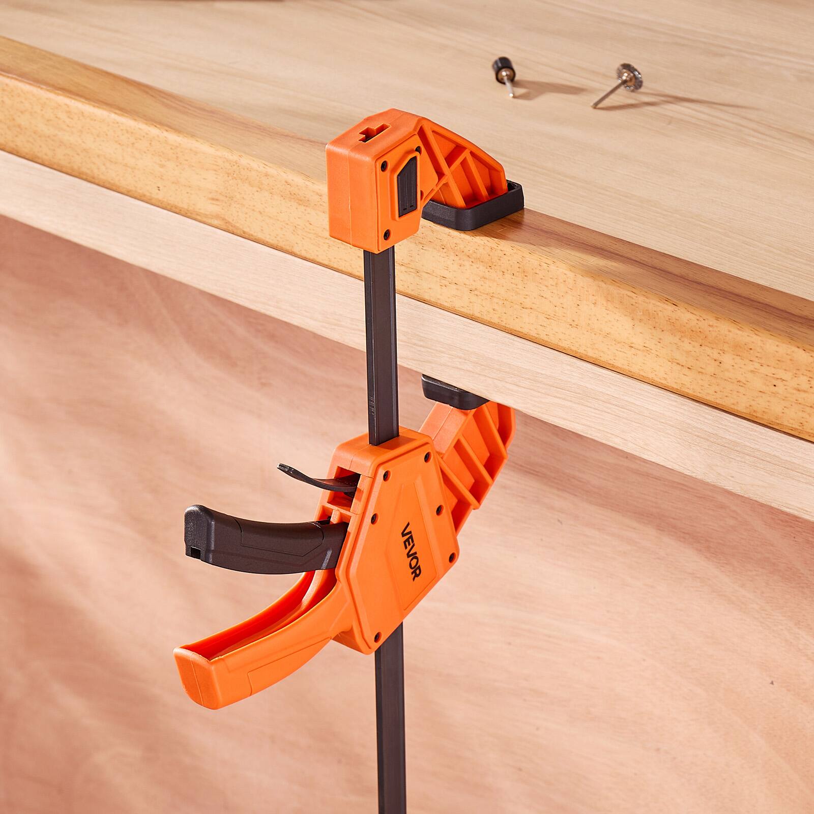 Alt View 5. VEVOR - Bar Clamps for Woodworking, 2-Pack 12 inch One-Handed Clamp/Spreader, Quick-Grip F-Clamp with 340 lbs Load Limit - Orange + Black.