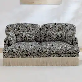 Anysun - Comfy Chenille Leopard Loveseat Sofa, Tassel Edge, Modern Modular, Ergonomic Design, Easy Assembly, Deep Seat - Khaki