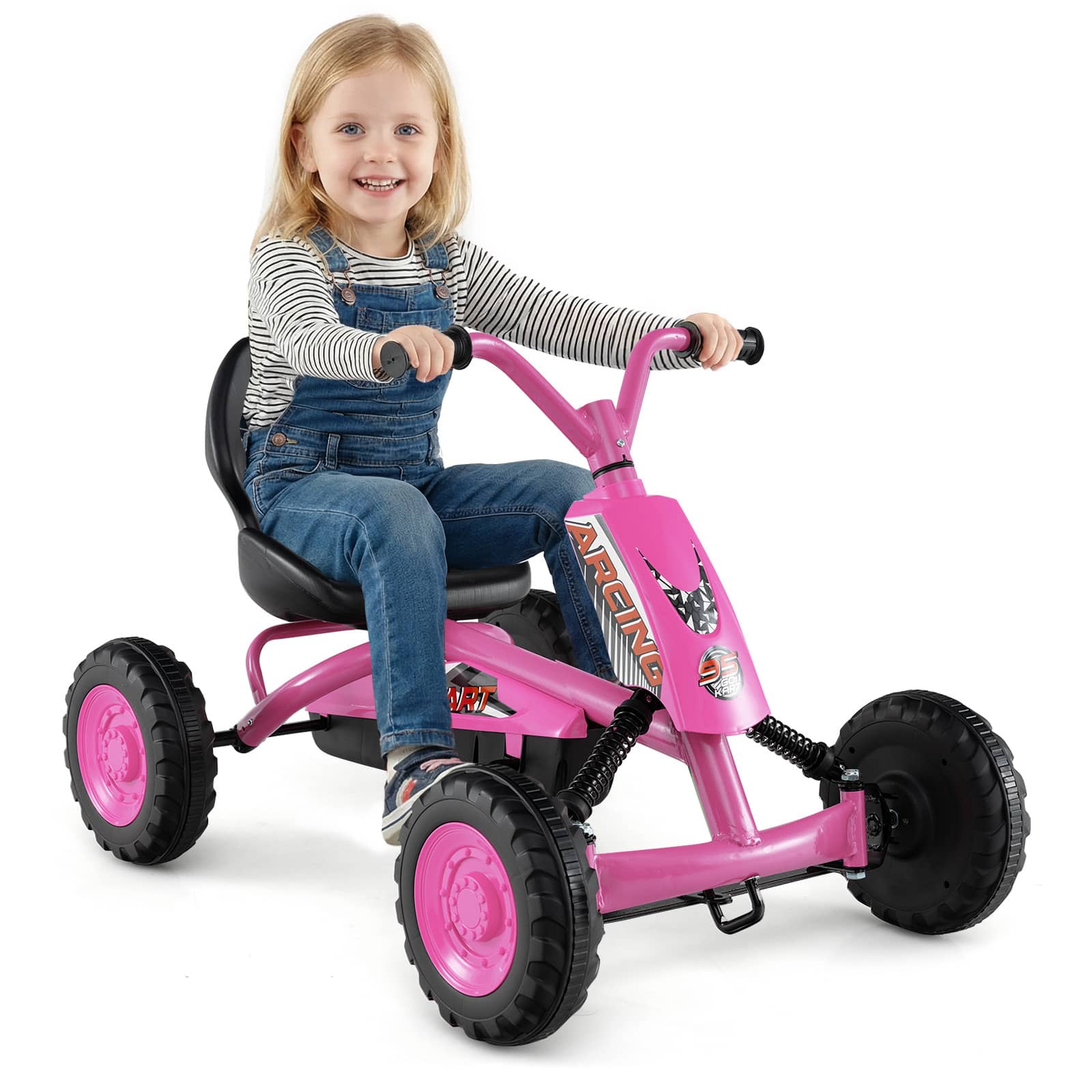 Gymax - Go Kart for Kids 4 Wheel Toddler Ride On Pedal Car w/ Steering Handlebars - Pink