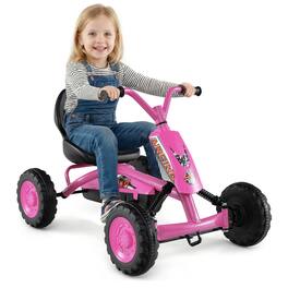 Gymax - Go Kart for Kids 4 Wheel Toddler Ride On Pedal Car w/ Steering Handlebars - Pink