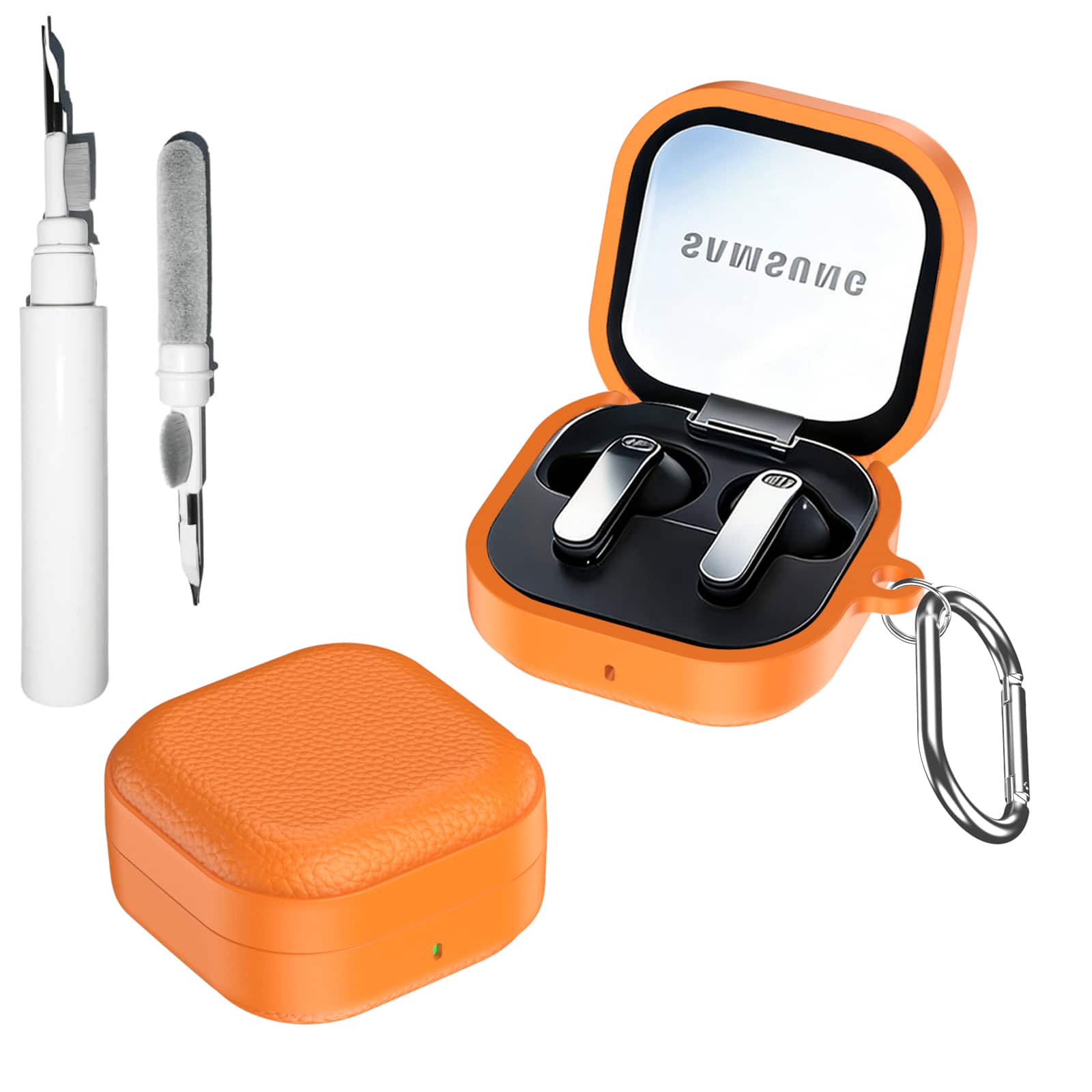 Dteck - for Samsung Galaxy Buds 4 & Buds 4 Pro Case with Carabiner, Lychee Texture Faux Leather Shockproof TPU Cover - Orange price history on PriceWatchPro