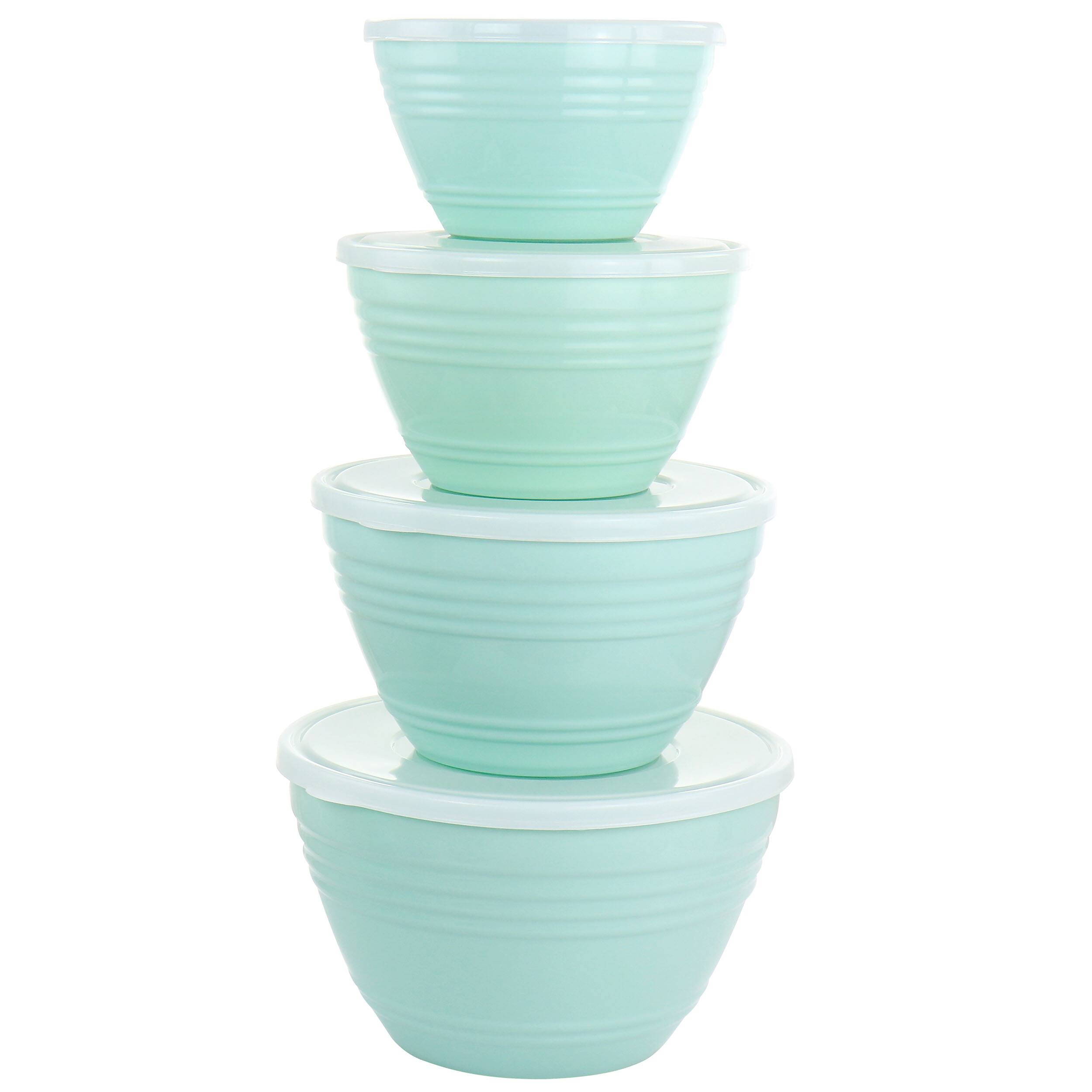 Angle. Martha Stewart - Martha Stewart 8 Piece Plastic Bowl Set with Lids in Turquoise - Blue.