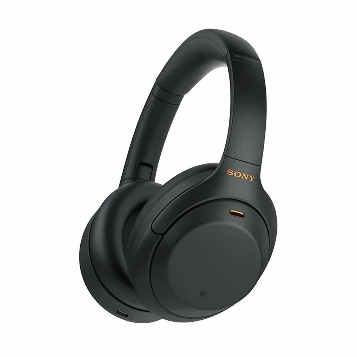 Left. Sony - Sony WH-1000XM4 Wireless Noise Canceling Overhead Headphones with USB Wall Adapter and MicroFiber Cleaning Cloth Bundle - Black.