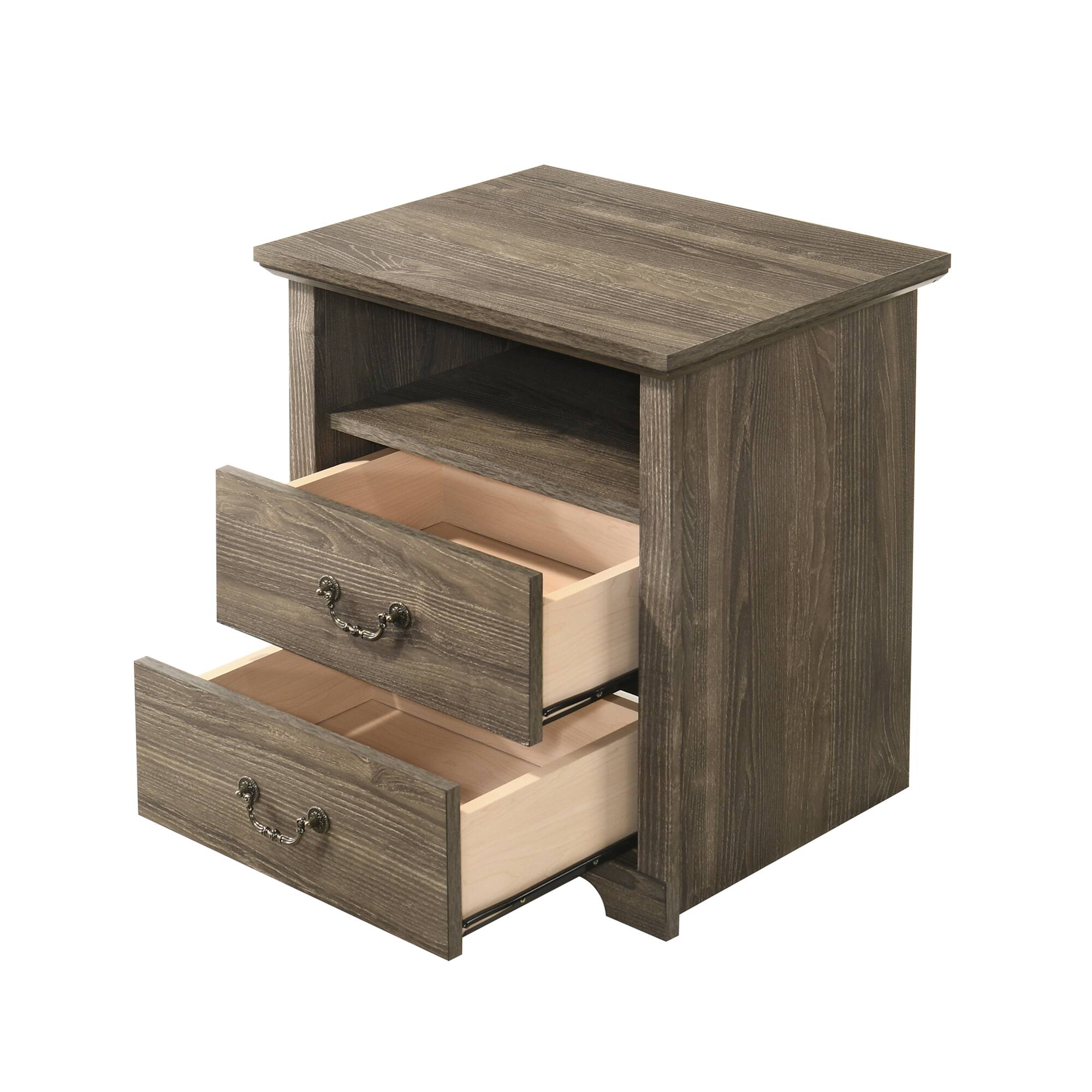 Alt View 1. Vaczon - Rustic Grey Nightstands (Set of 2) with Open Shelf and 2 Drawers - Grey.