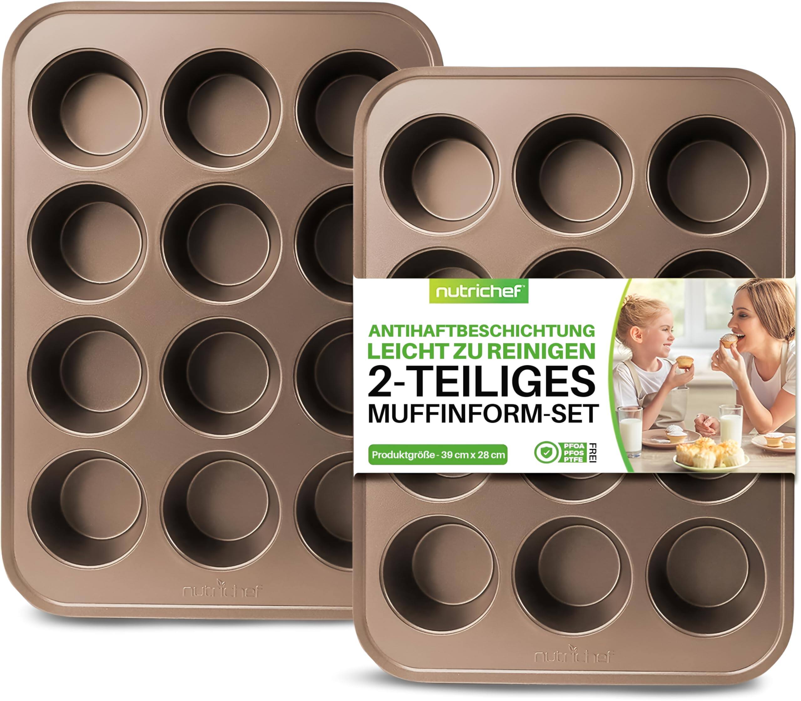 nutrichef ANTIHAFTBESCHICHTUNG LEICHT ZU REINIGEN 2-TEILIGES MUFFINFORM-SET PFOA PFOS PTFE FREI  
Produktgröße: 39 cm x 28 cm