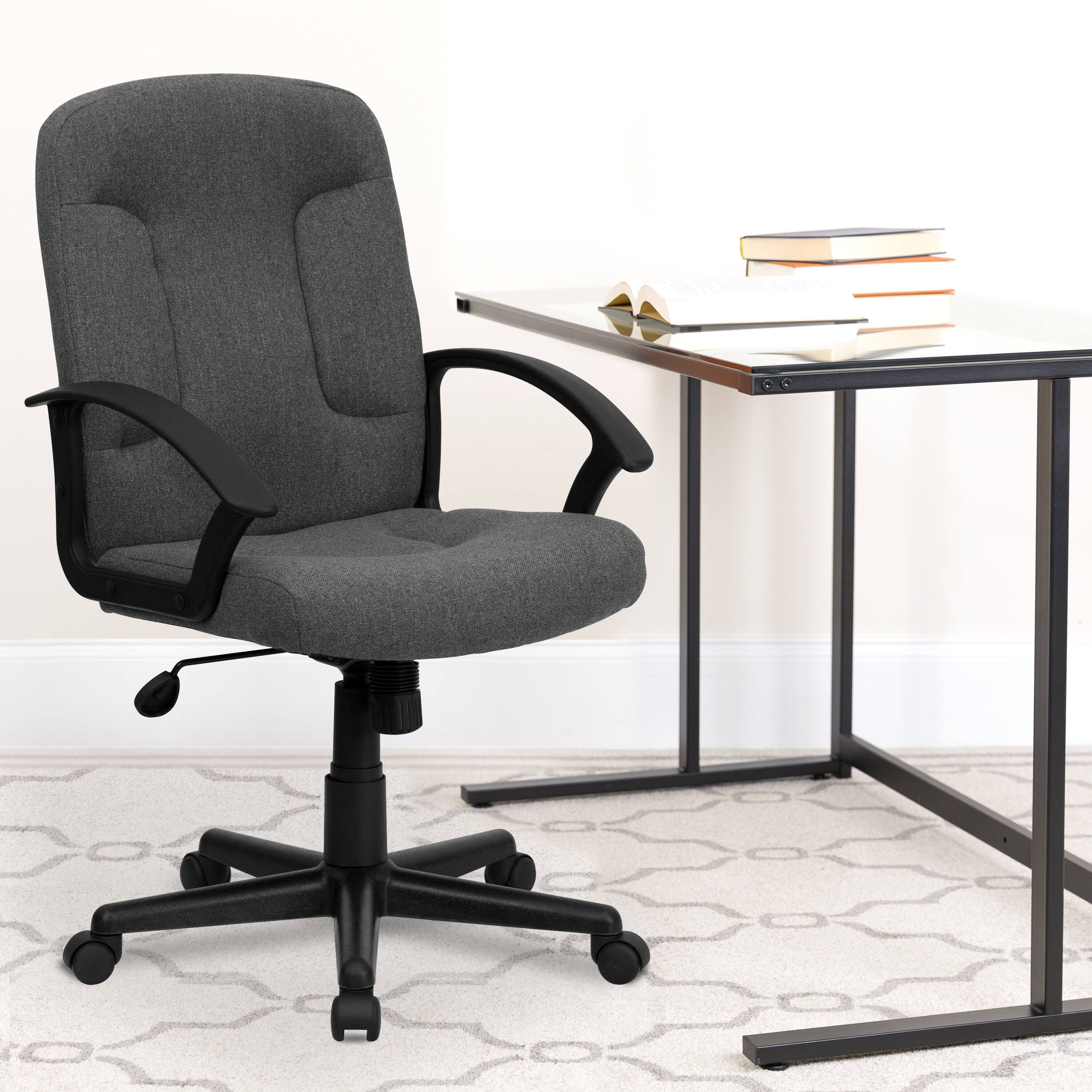 Alt View 1. Emma + Oliver - Mid-Back Fabric Executive Swivel Office Chair with Nylon Arms - Gray.