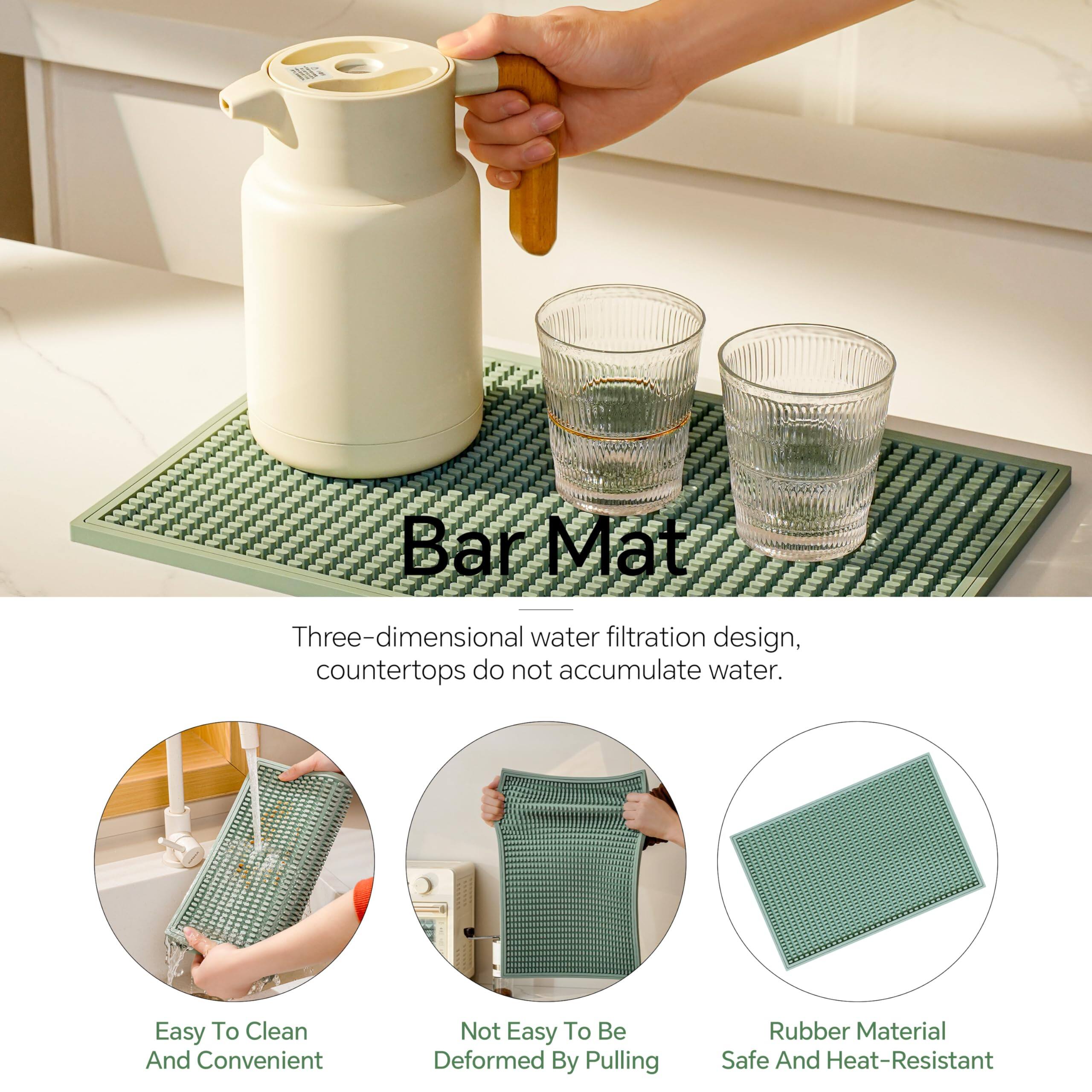 Bar Mat

Three-dimensional water filtration design, countertops do not accumulate water.

- Easy To Clean And Convenient
- Not Easy To Be Deformed By Pulling
- Rubber Material Safe And Heat-Resistant
