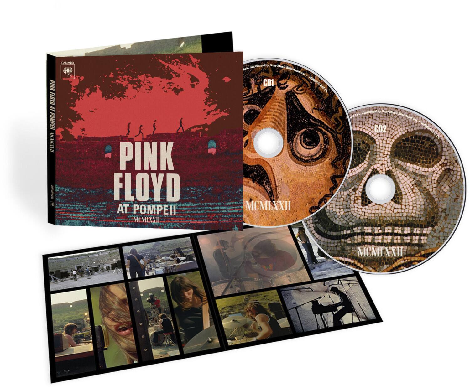 PINK FLOYD  
AT POMPEII  
MCMEXXII  

Columbia  

CD1  
MCMEXXII  

CD2  
MCMEXXII  

PINK FLOYD  
AT POMPEII  
MCMEXXII  

Calmbia  
PINK FLOYD AT POMPEII  
MCMEXXII  
by Sory Iluaio Lad,  
-er Fabita  
1 CD1 74-02 u Snatrtgika C02 MLII 20590S9R MI