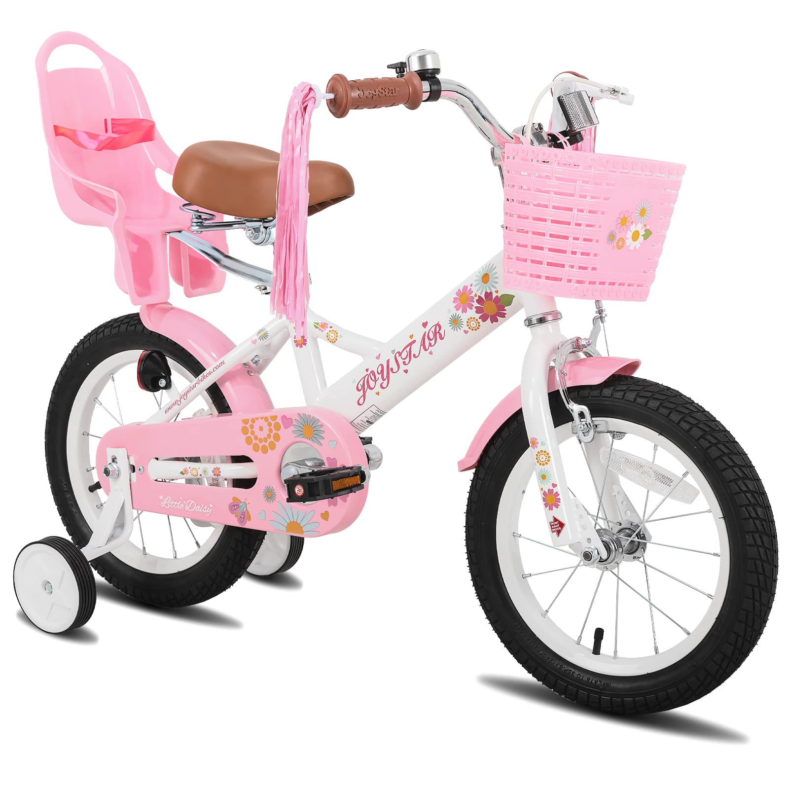 JOYSTAR - Little Daisy Kids Bike for Girls Boys Ages 3-5, Children's Bicycle with Doll Seat & Streamers, 14" Pink - White