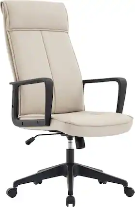 Front. LeisureMod - Aiaria Ergonomic Office Chair High-Back Adjustable Height with Swivel & Tilt, Double Wheel Casters - Tan.