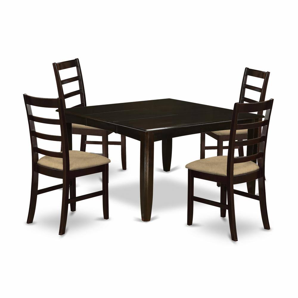 Back. East West Furniture - PARF5-CAP-C 5 Pc Dining room set-Table and 4 Kitchen Chairs. - Cappuccino.