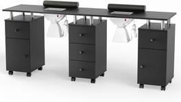 Winado - Double Manicure Table Nail Table Station with Dust Collector & Drawers & Storage Cabinet & Lockable Wheels for Beauty - Black