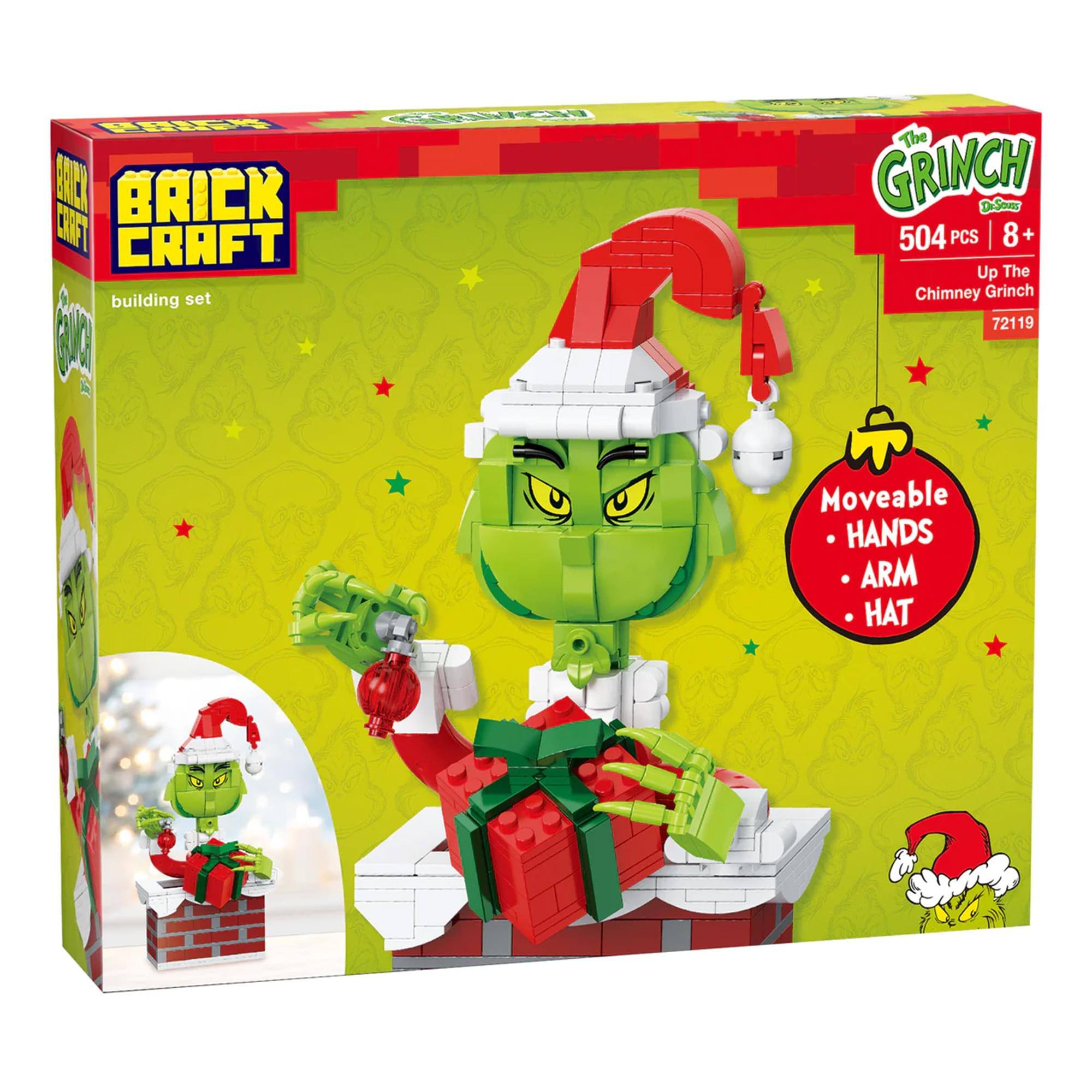 BRICK CRAFT building set 1 The GRINCH 504 PCS 8+ Up The Chimney Grinch 72119 Moveable HANDS ARM HAT