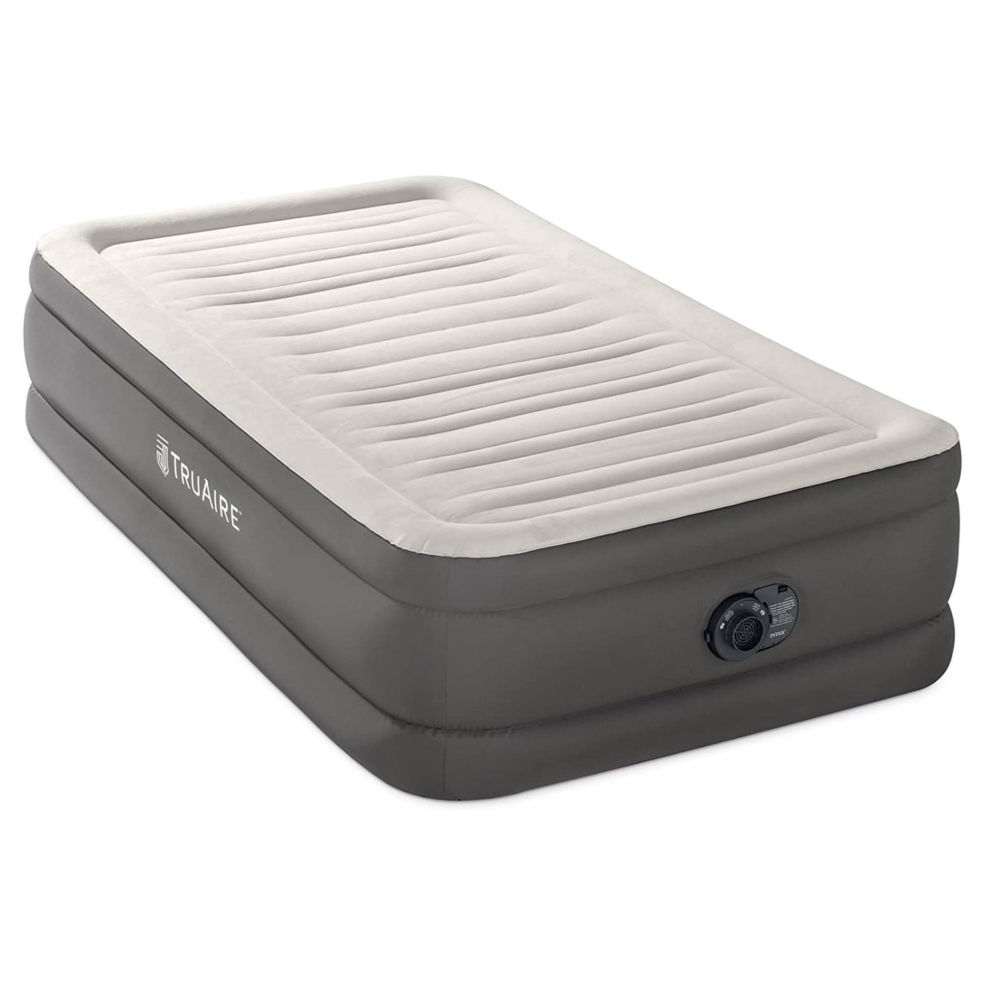 Front. Intex - Intex TruAire Luxury Air Mattress with Fiber Tech and Built In Electric Pump - Grey.