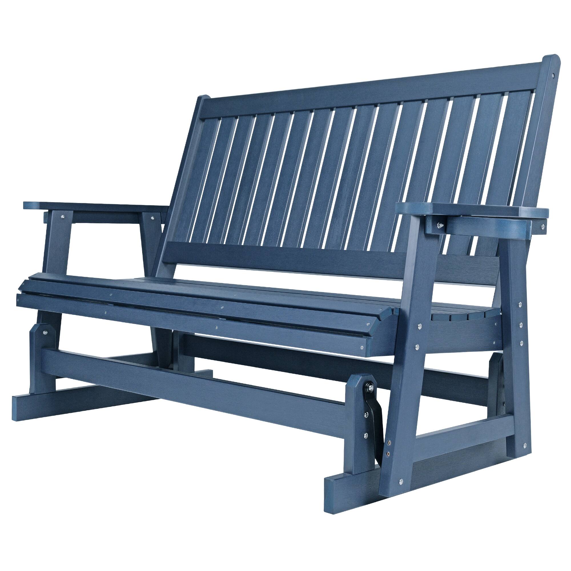 Alt View 6. Fortune Candy - HIPS Patio Glider with Cup Holders, Sturdy & Durablel, All-Weather Resistant, for Outdoor, Porch, Patio（3-Seater） - Navy Blue.